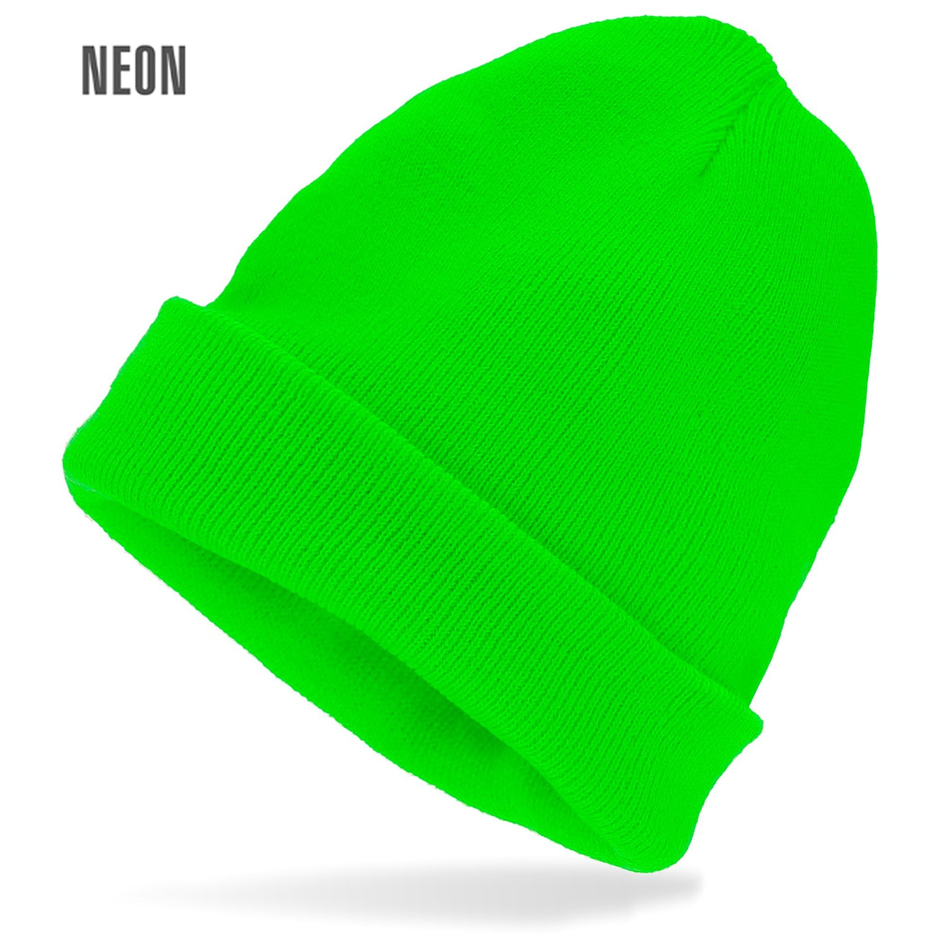 "MÜTZE BEANIE NEON GRÜN" WOLLOPTIK – Vorderansicht