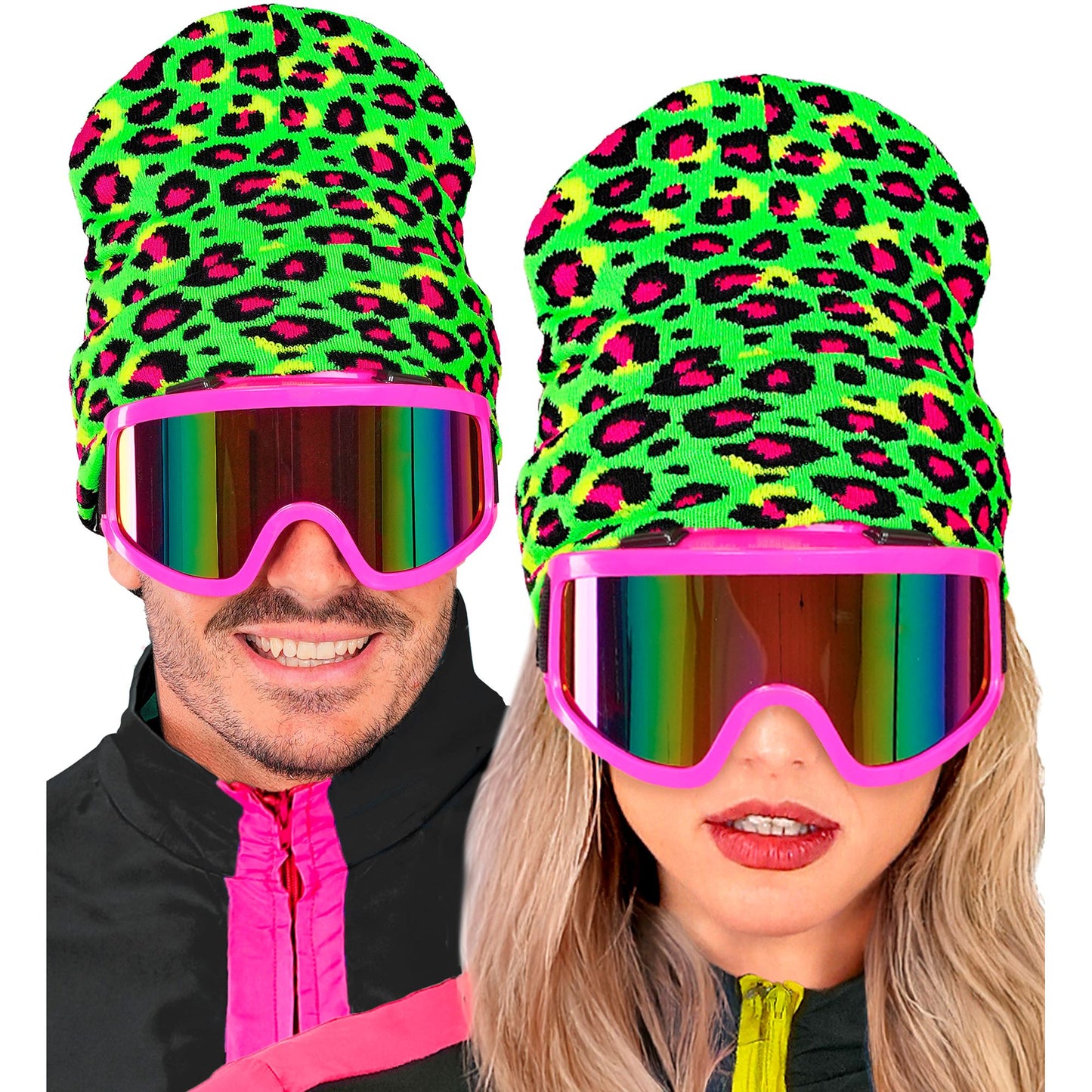 "MÜTZE BEANIE NEON GRÜNES LEOPARDENMUSTER" Wolloptik – Ansicht 4
