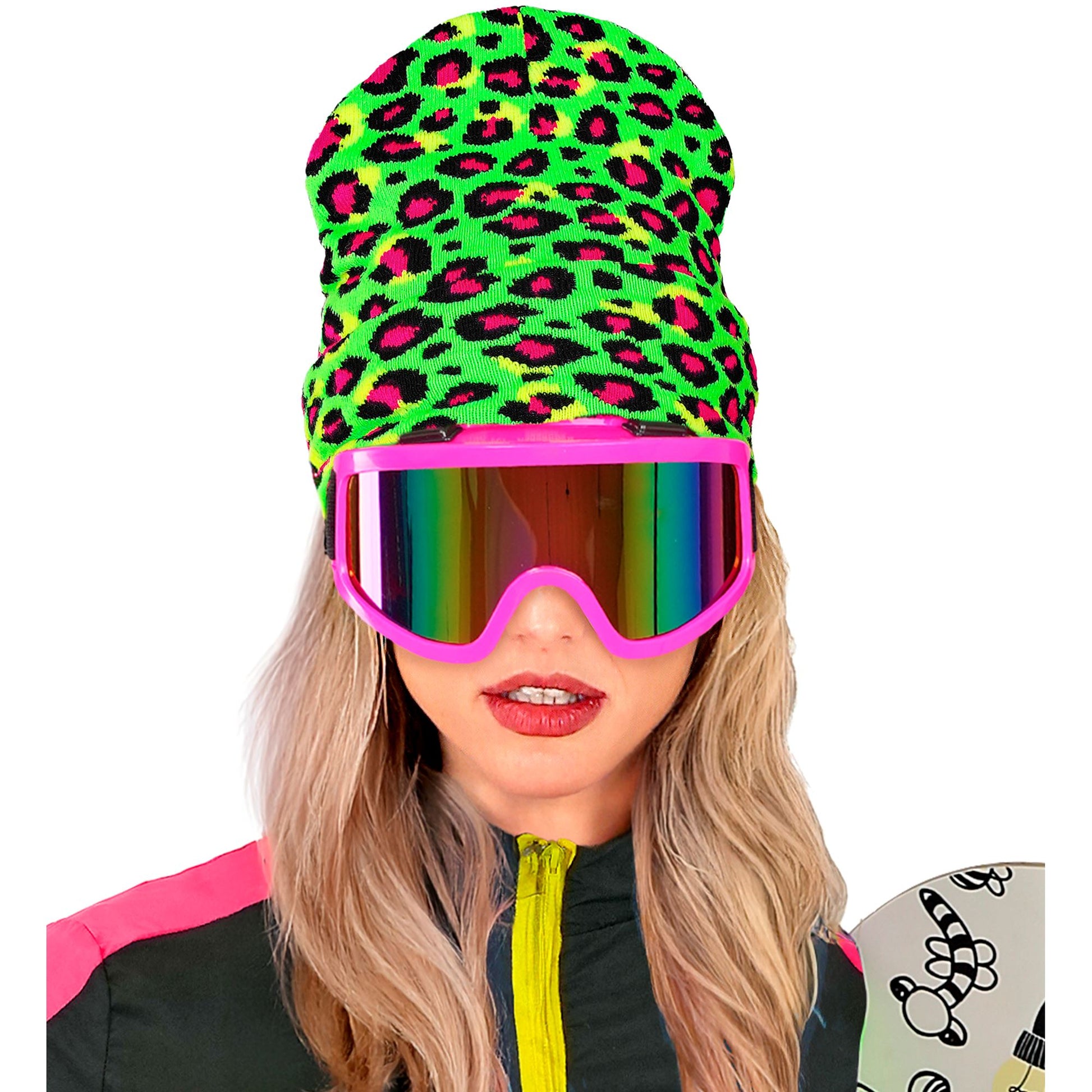 "MÜTZE BEANIE NEON GRÜNES LEOPARDENMUSTER" Wolloptik – Ansicht 5