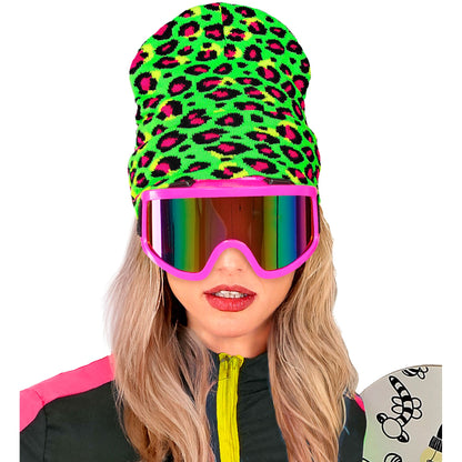 "MÜTZE BEANIE NEON GRÜNES LEOPARDENMUSTER" Wolloptik – Ansicht 6