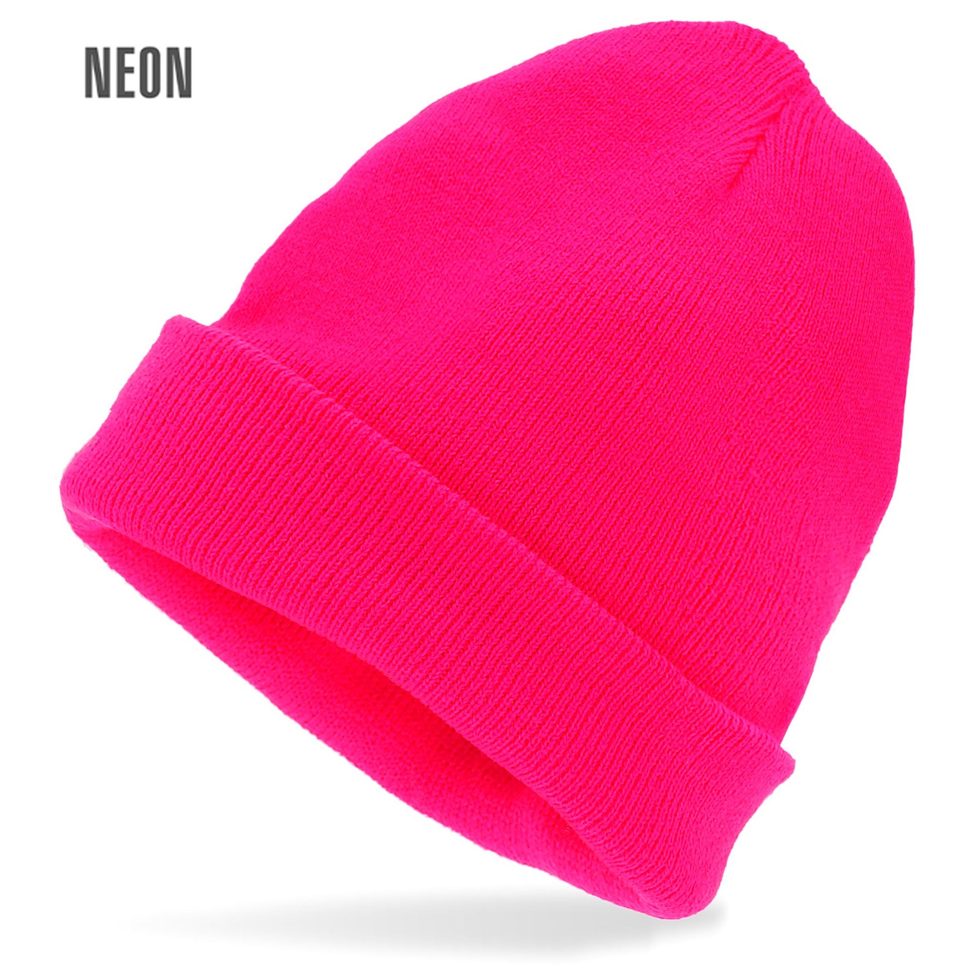 "MÜTZE BEANIE NEON PINK" WOLLOPTIK – Vorderansicht