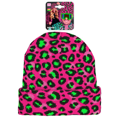 "MÜTZE BEANIE NEON PINKES LEOPARDENMUSTER" Wolloptik – Ansicht 3
