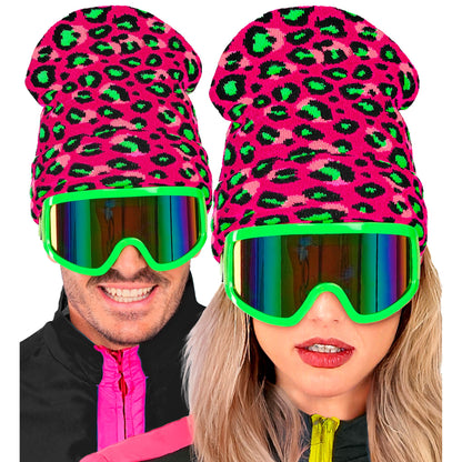 "MÜTZE BEANIE NEON PINKES LEOPARDENMUSTER" Wolloptik – Ansicht 4