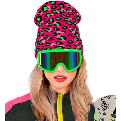"MÜTZE BEANIE NEON PINKES LEOPARDENMUSTER" Wolloptik – Ansicht 7