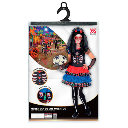 "MUJER DIA DE LOS MUERTOS" (Kleid, Armstulpen, Haarreif mit Schleier) – Ansicht 3