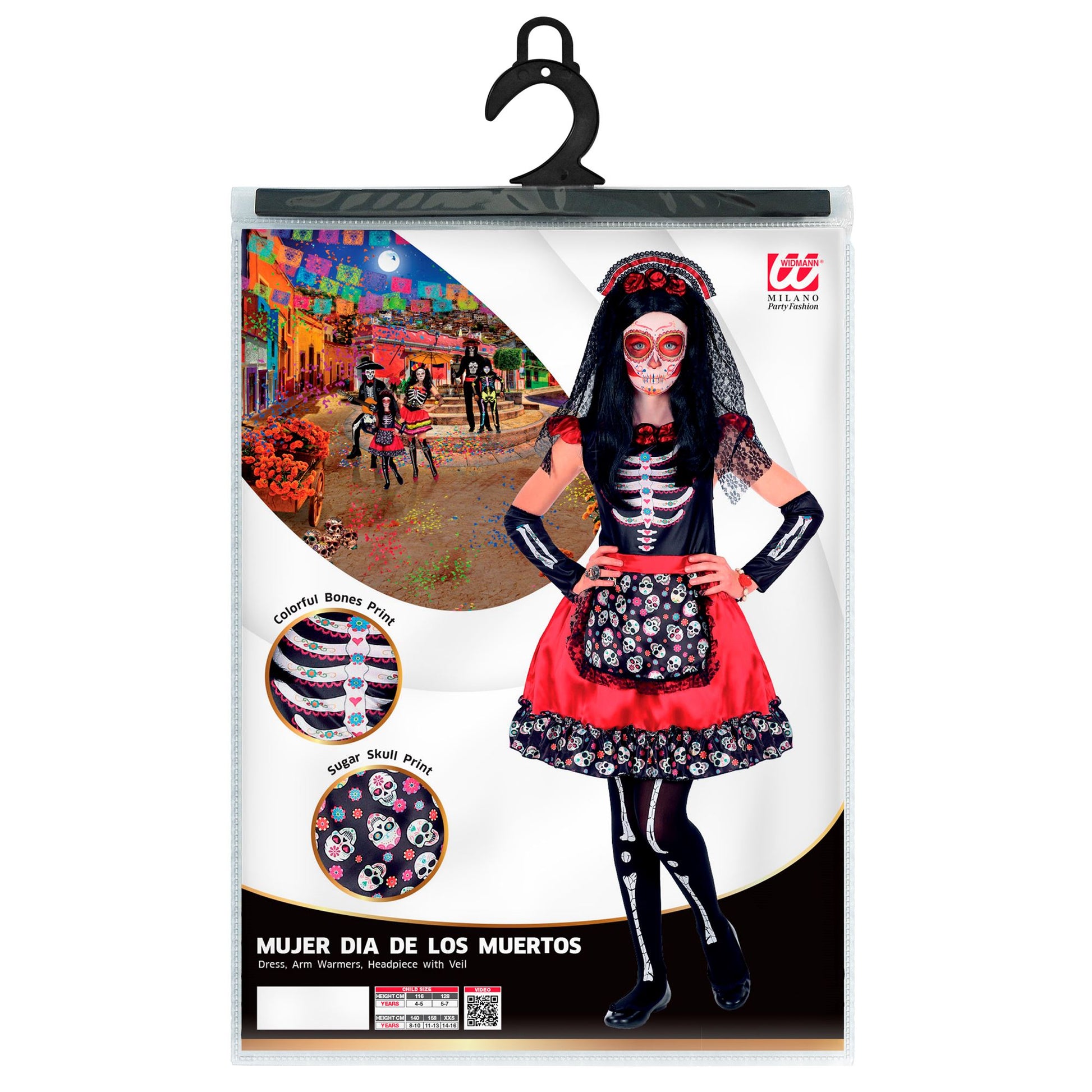 "MUJER DIA DE LOS MUERTOS" (Kleid, Armstulpen, Haarreif mit Schleier) – Ansicht 3