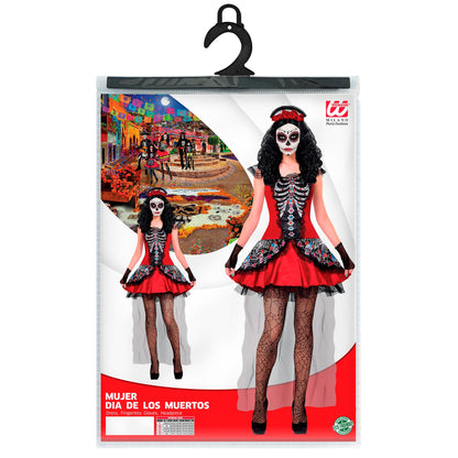 "MUJER DIA DE LOS MUERTOS" (Kleid, fingerlose Handschuhe, Kopfschmuck) – Detailansicht