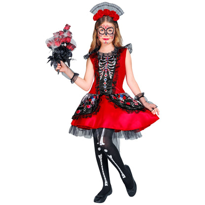 "MUJER DIA DE LOS MUERTOS" (Kleid, fingerlose Handschuhe, Kopfschmuck) – Ansicht 3