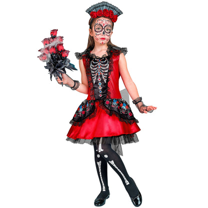 "MUJER DIA DE LOS MUERTOS" (Kleid, fingerlose Handschuhe, Kopfschmuck) – Ansicht 4