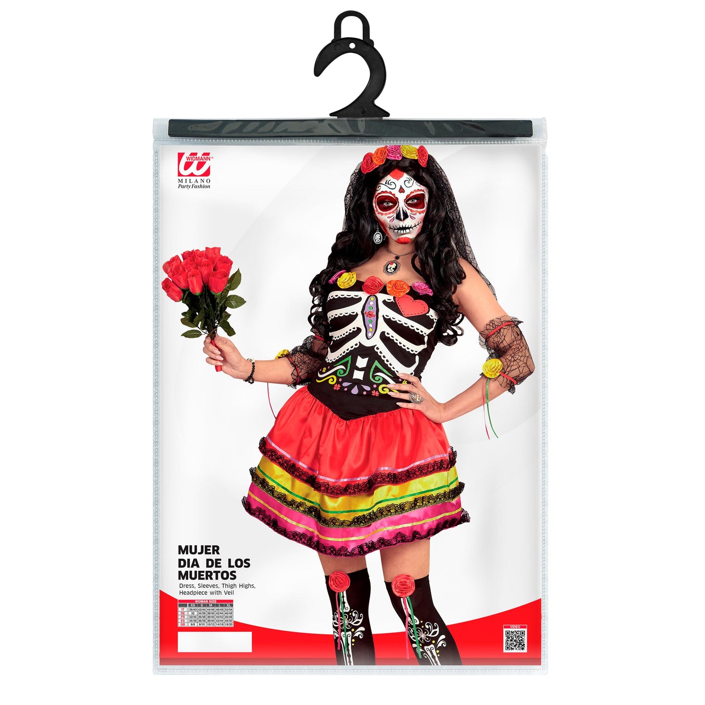 "MUJER DIA DE LOS MUERTOS" (Kleid,fingerlose Handschuhe, Überkniestrümpfe, Kopfschmuck mit Schleier) – Ansicht 4
