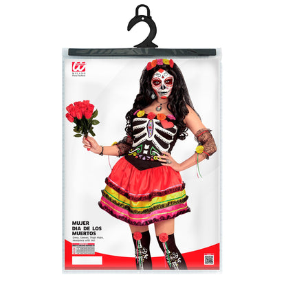 "MUJER DIA DE LOS MUERTOS" (Kleid,fingerlose Handschuhe, Überkniestrümpfe, Kopfschmuck mit Schleier) – Ansicht 4