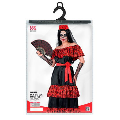 "MUJER DIA DE LOS MUERTOS" (Kleid, Rosengürtel, fingerlose Handschuhe, Schleier mit Blumen) – Ansicht 4