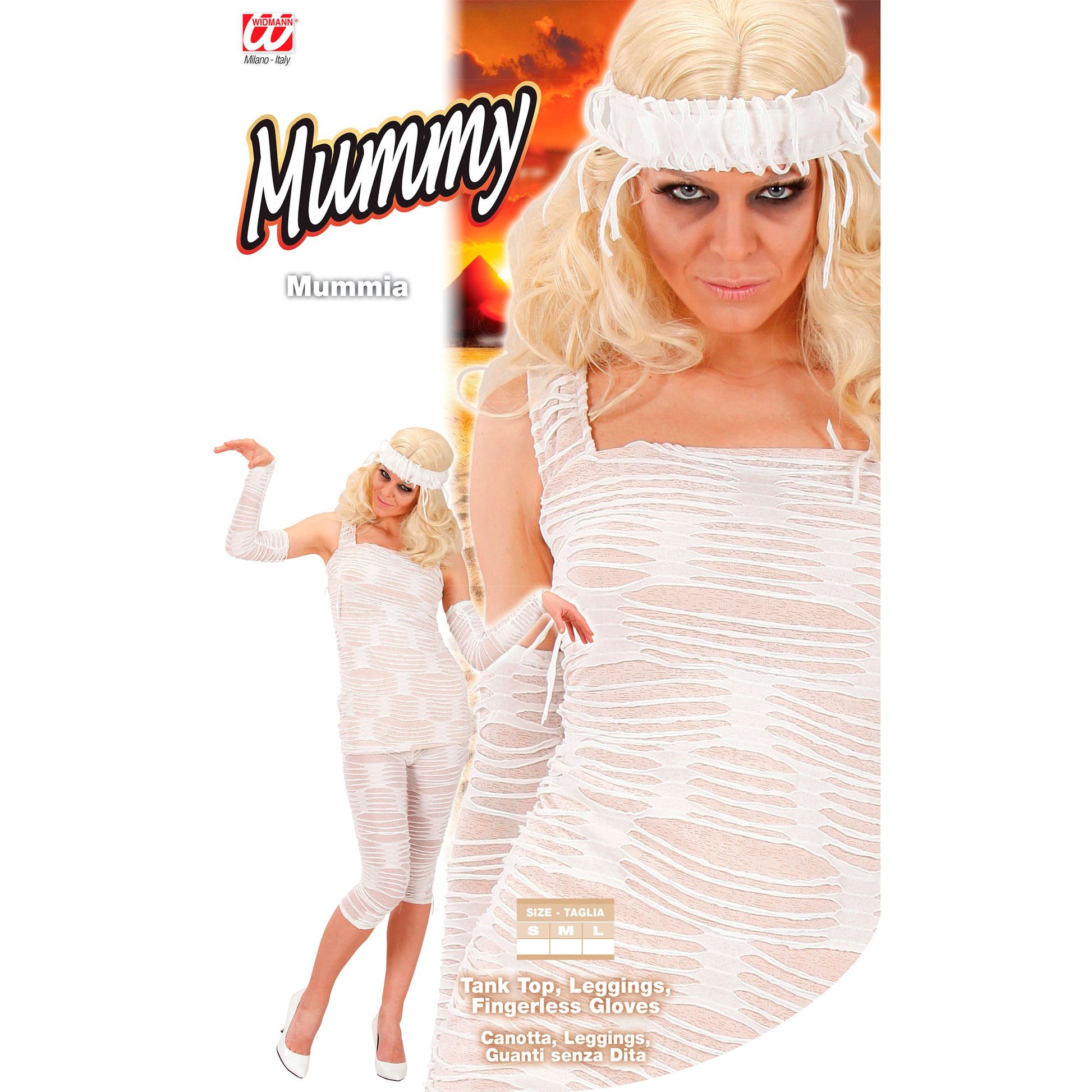 "MUMIEN FRAU" (Top, Leggings, fingerlose Handschuhe) – Detailansicht
