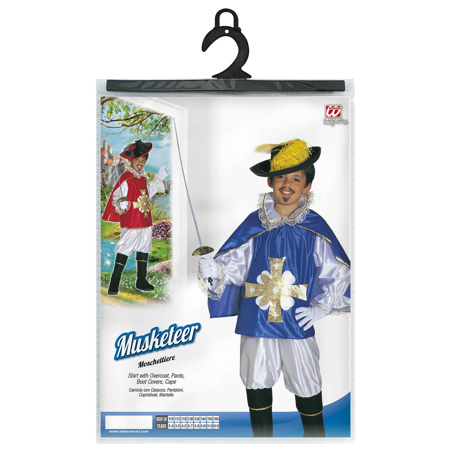 "MUSKETIER" sort. in 2 Farben (Hemd mit Coat, Hose, Überstiefel, Umhang) – Detailansicht