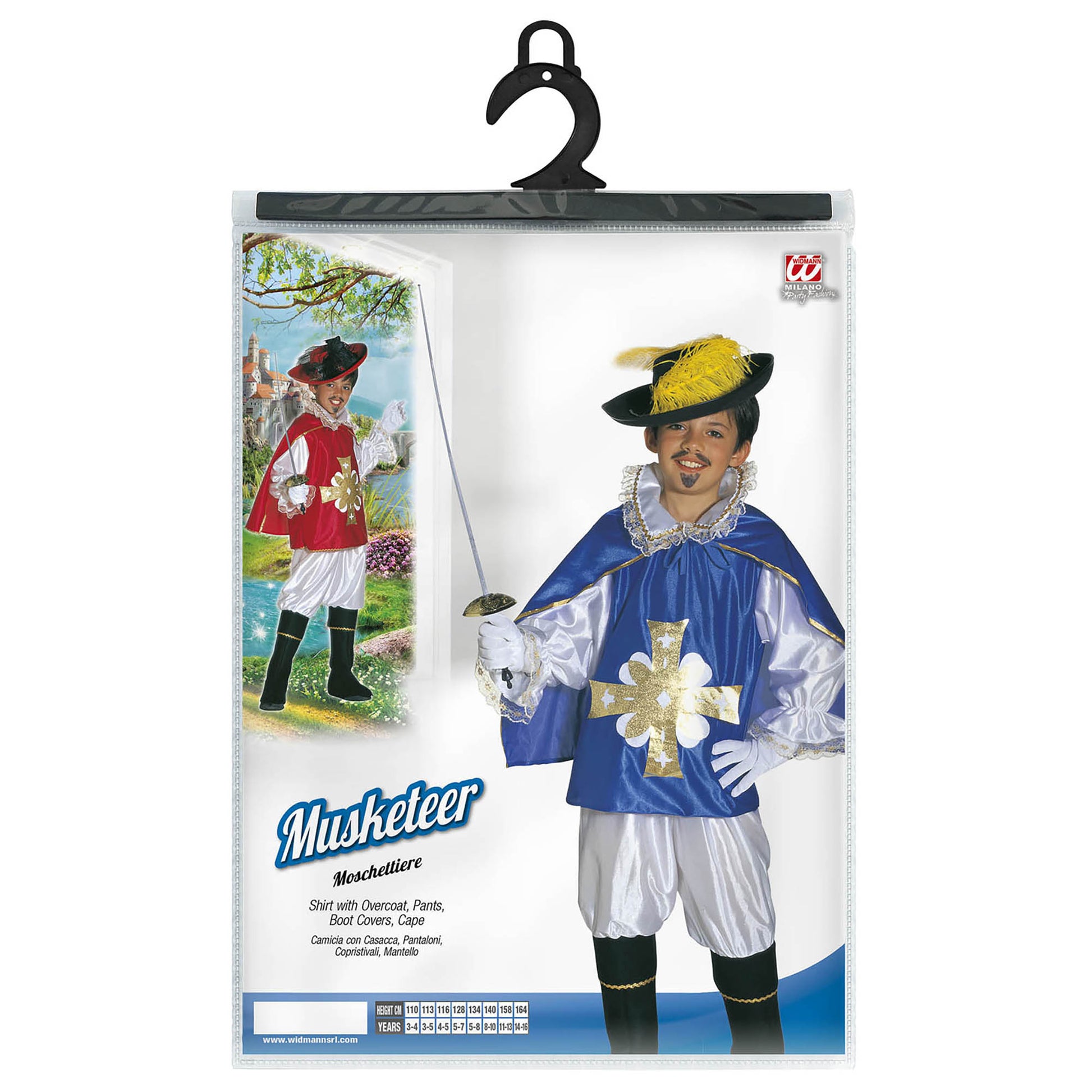 "MUSKETIER" sort. in 2 Farben (Hemd mit Coat, Hose, Überstiefel, Umhang) – Detailansicht