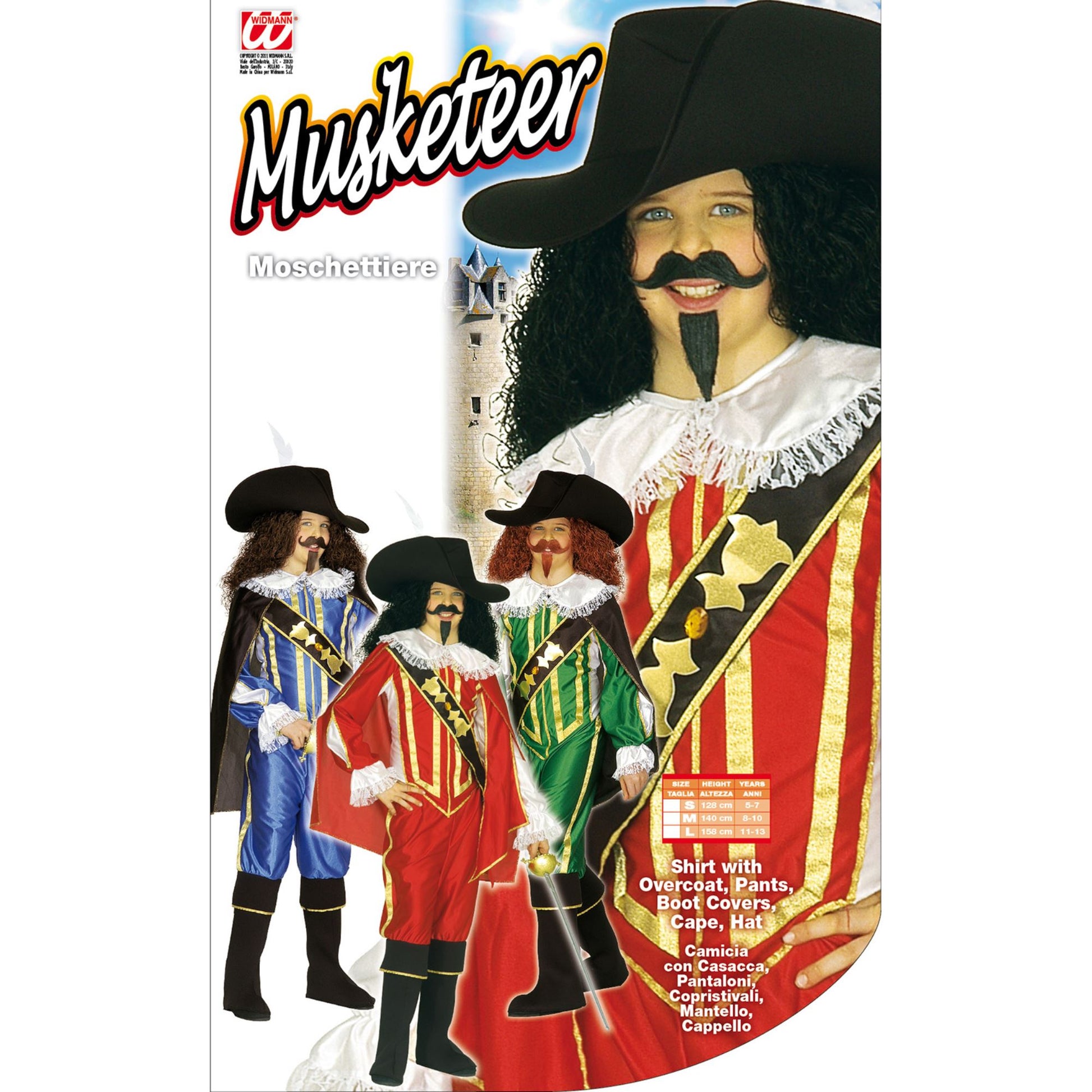"MUSKETIER" sort. in 3 Farben (Hemd mit Coat, Hose, Überstiefel, Umhang, Hut) – Detailansicht