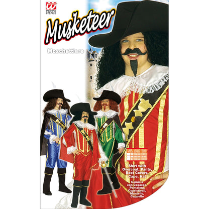 "MUSKETIER" sort. in 3 Farben (Hemd mit Coat, Hose, Überstiefel, Umhang, Hut) – Detailansicht