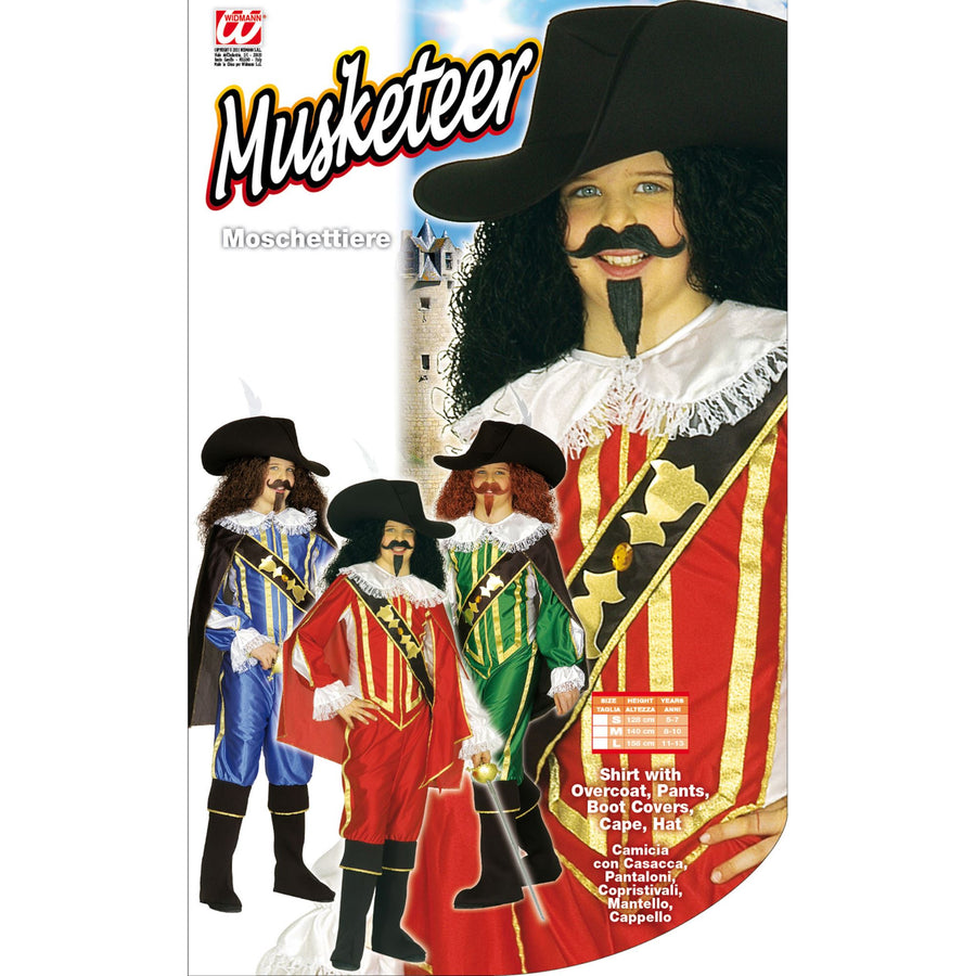 "MUSKETIER" sort. in 3 Farben (Hemd mit Coat, Hose, Überstiefel, Umhang, Hut) – Detailansicht