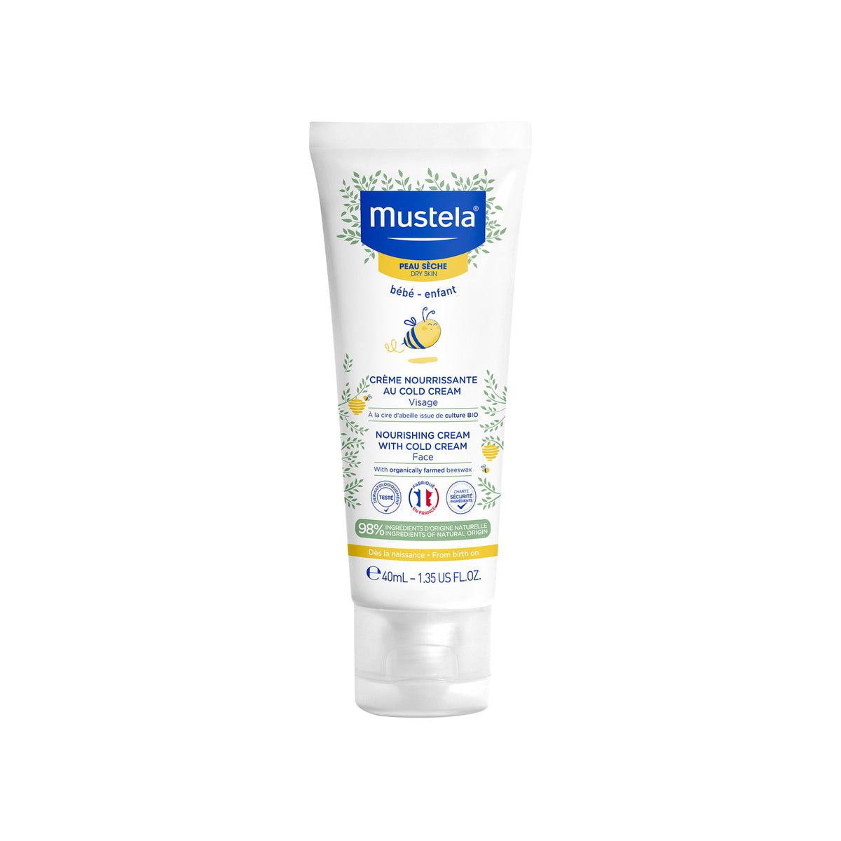 Mustela, Cold Cream, Natural Beeswax, Nährend, Sahne, Für das Gesicht, 40 ml