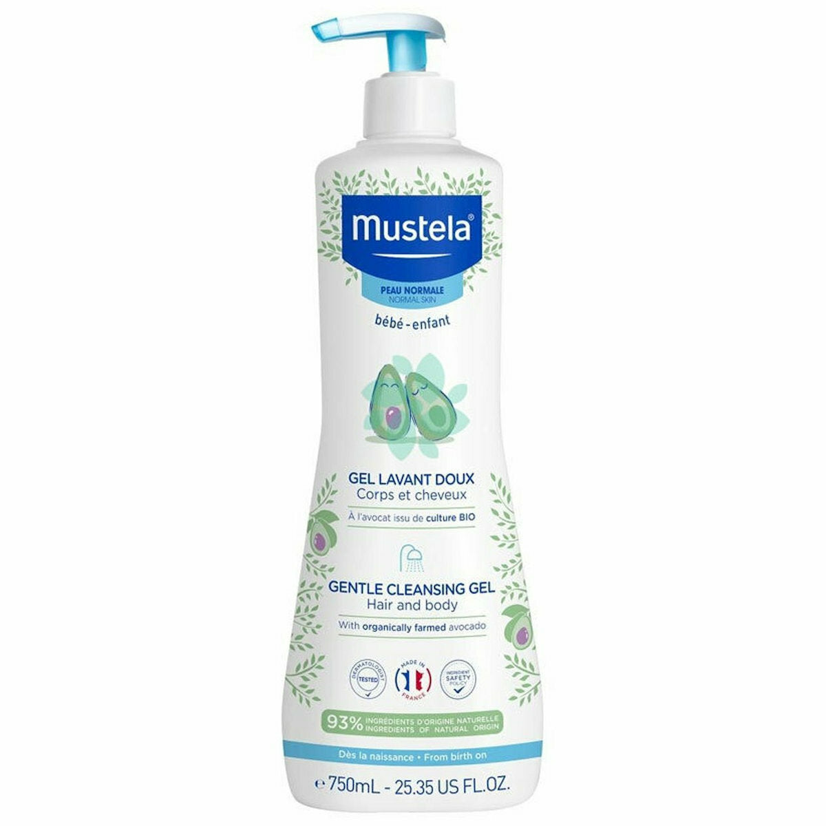 Mustela Mustela, Mustela, Avocado, Sanfte Reinigung, Reinigungsgel, Für Gesicht & Haar, 750 ml Regular