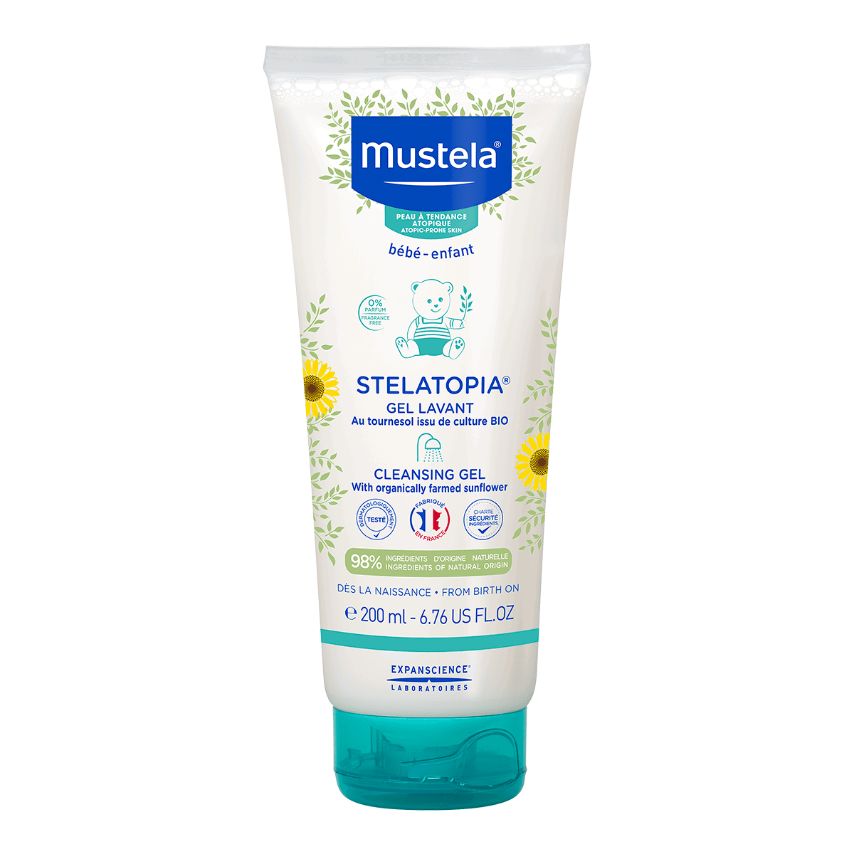 Mustela Mustela, Stelatopia, Sonnenblume, Beruhigend und entspannend, Duschgel, Für sehr trockene bis atopische empfindliche 