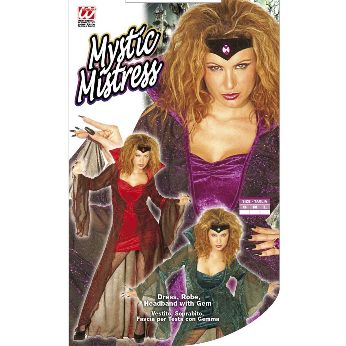 "MYSTIC MISTRESS" in 3 Farben sort. (Kleid, Überzieher, Stirnband mitEdelstein) – Detailansicht