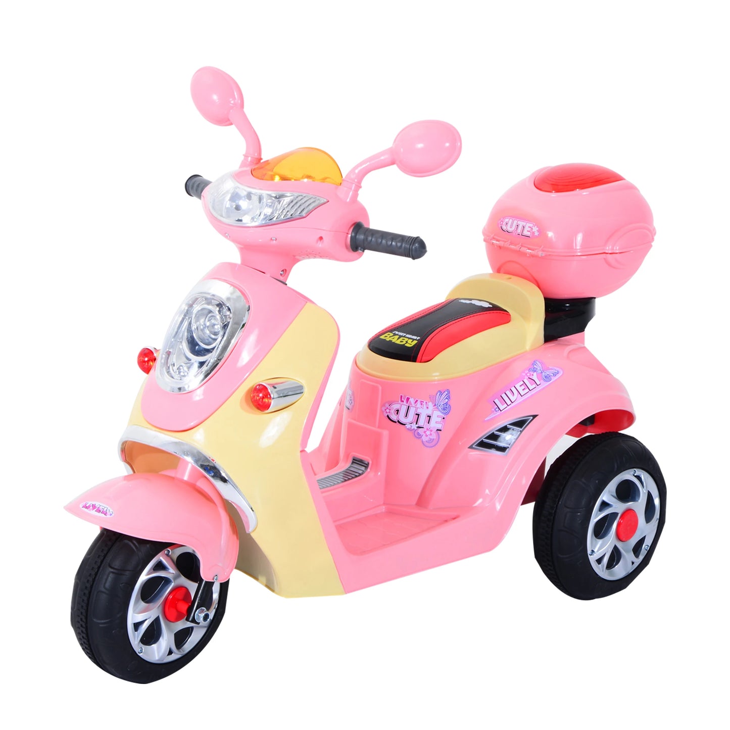 HOMCOM Kinder Elektromotorrad Dreirad – 6V Elektrofahrzeug Rosa-Gelb - Fasnacht24.ch