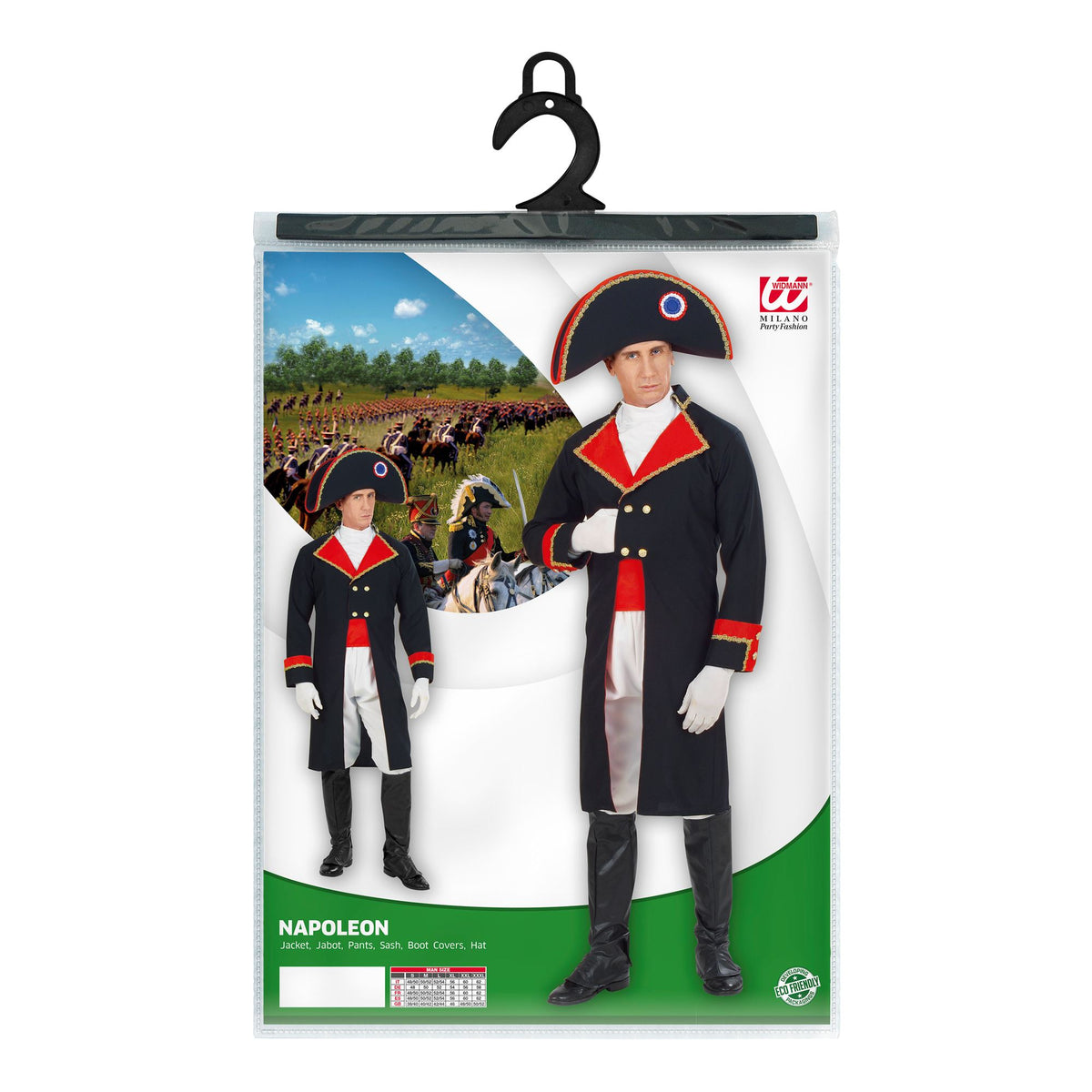 Widmann Napoleon Bonaparte Kostüm Set mit Jacke, Jabot, Hose, Gürtel, Stiefelüberzieher und Hut – Detailansicht