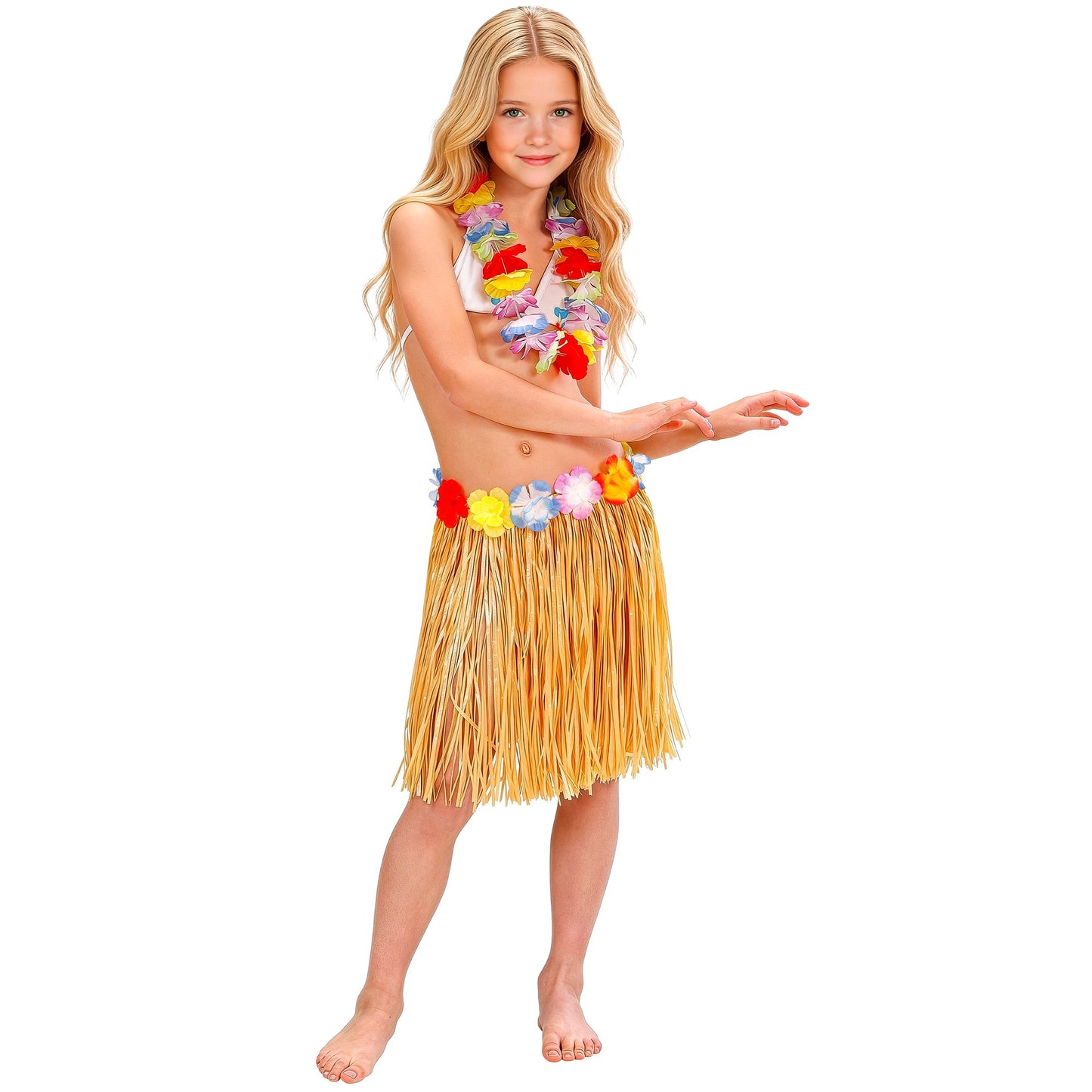 "NATURFARBENER HAWAII BASTROCK MIT BLUMENGÜRTEL" 40 cm für Kinder – Ansicht 3