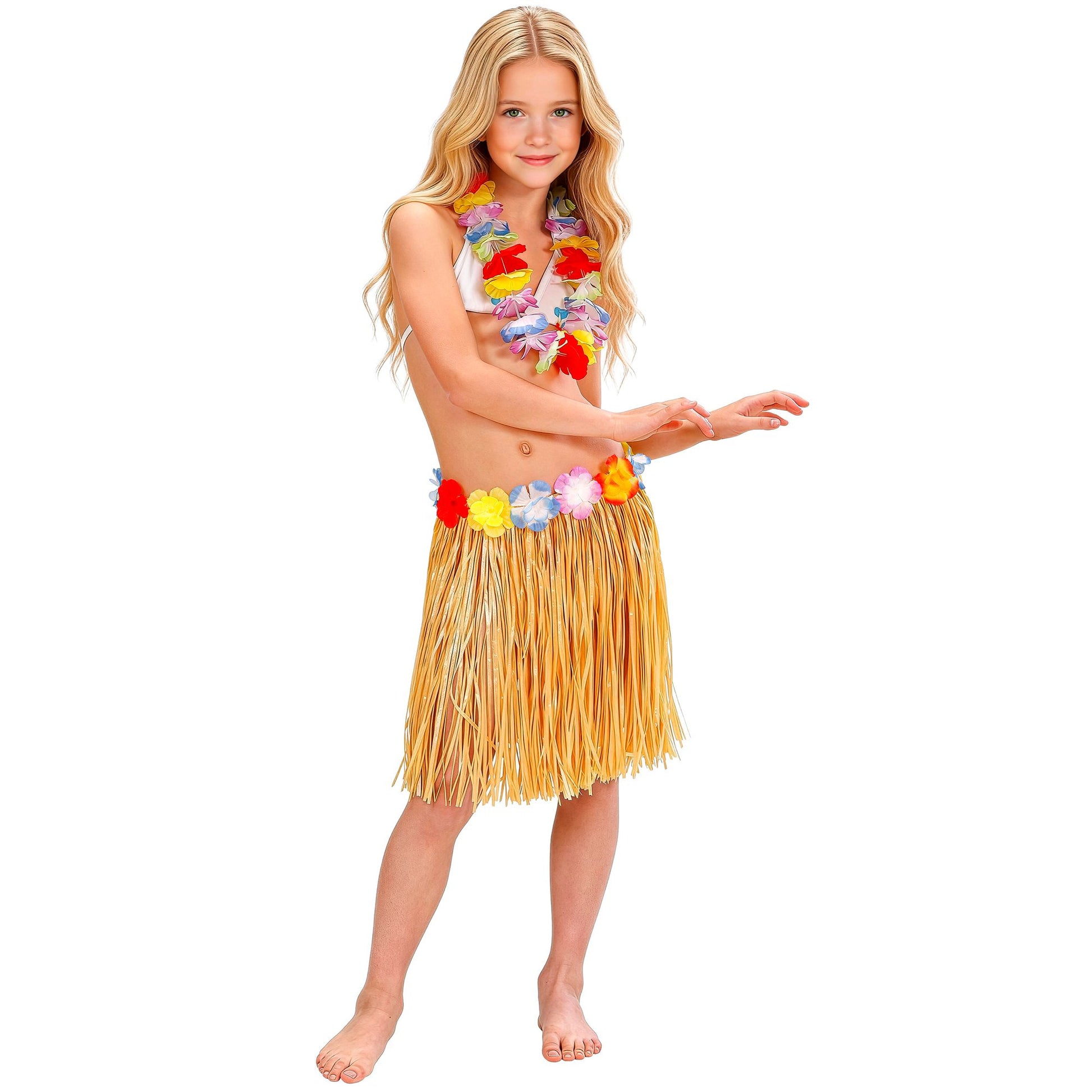 "NATURFARBENER HAWAII BASTROCK MIT BLUMENGÜRTEL" 40 cm für Kinder – Ansicht 3