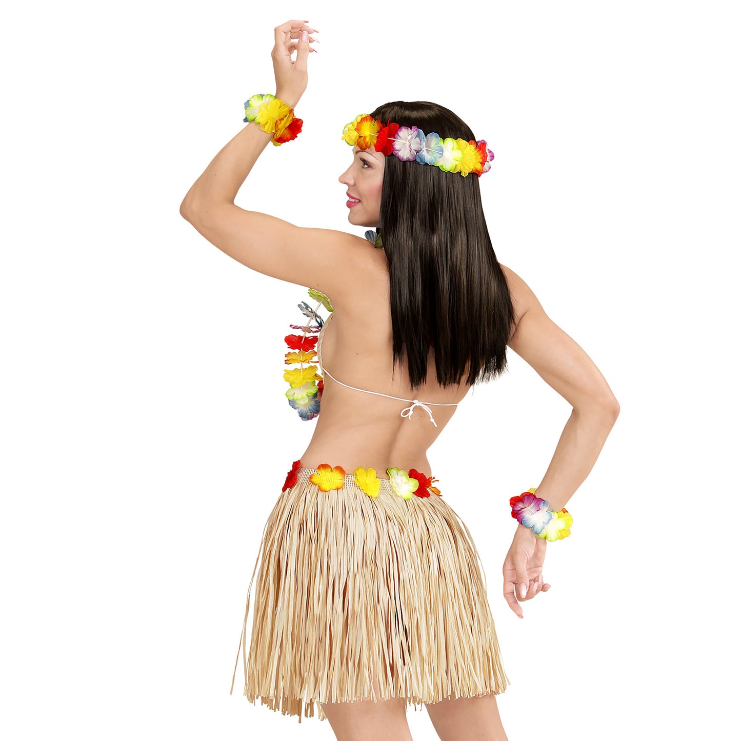"NATURFARBENES HAWAII-SET" (Bastrock mit Blumengürtel, Halskette, Stirnband, 2 Armbänder) – Ansicht 4