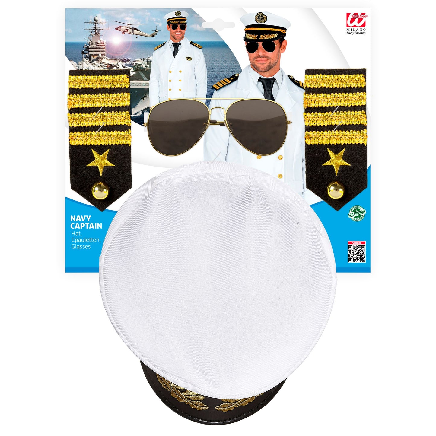 "NAVY CAPTAIN" (Mütze, Epauletten, Brille) – Detailansicht