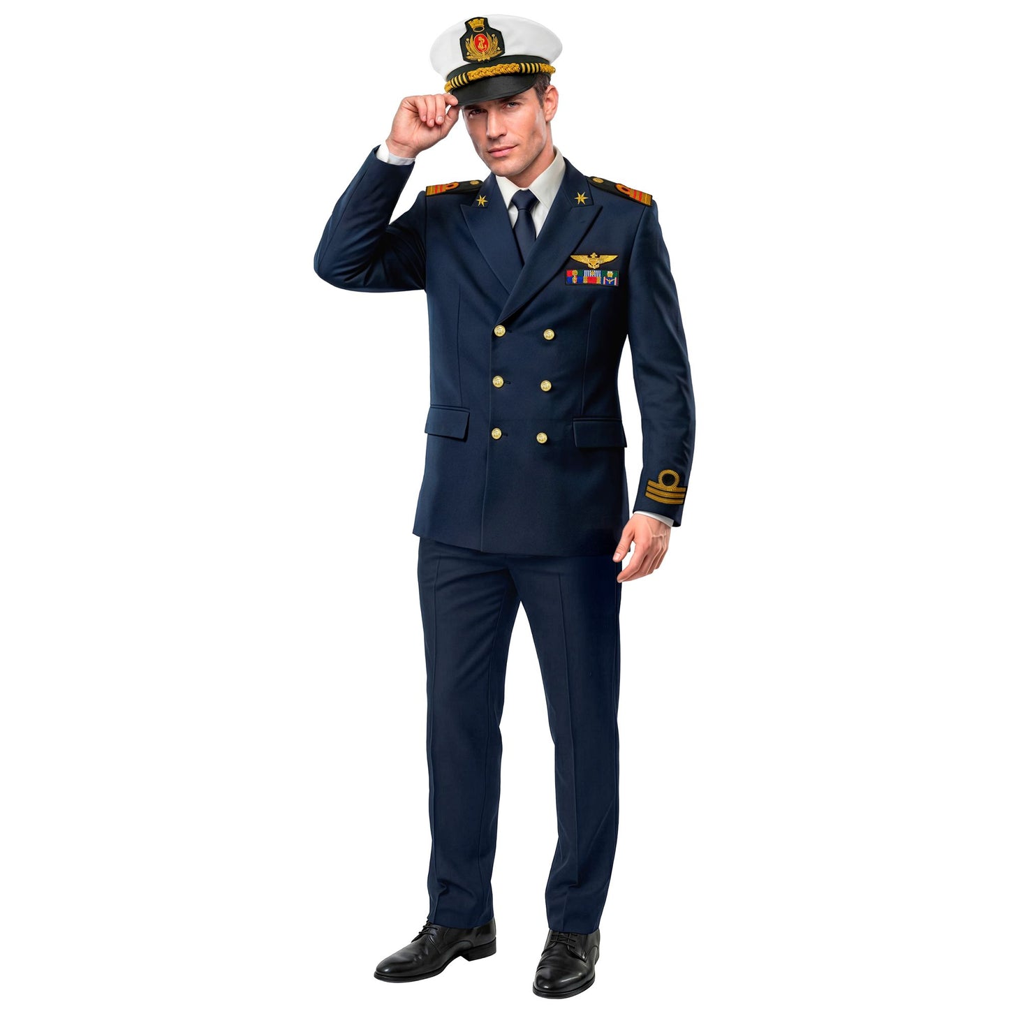 "NAVY KAPITÄN" (Jackett, Hose, Mütze) – Vorderansicht