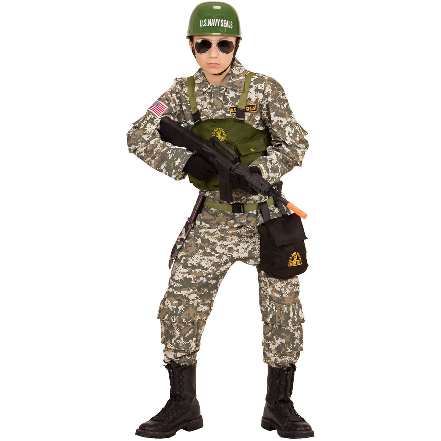 "NAVY SEAL" (Oberteil, Weste, Hose, Gürtel, Tasche, Helm) – Detailansicht