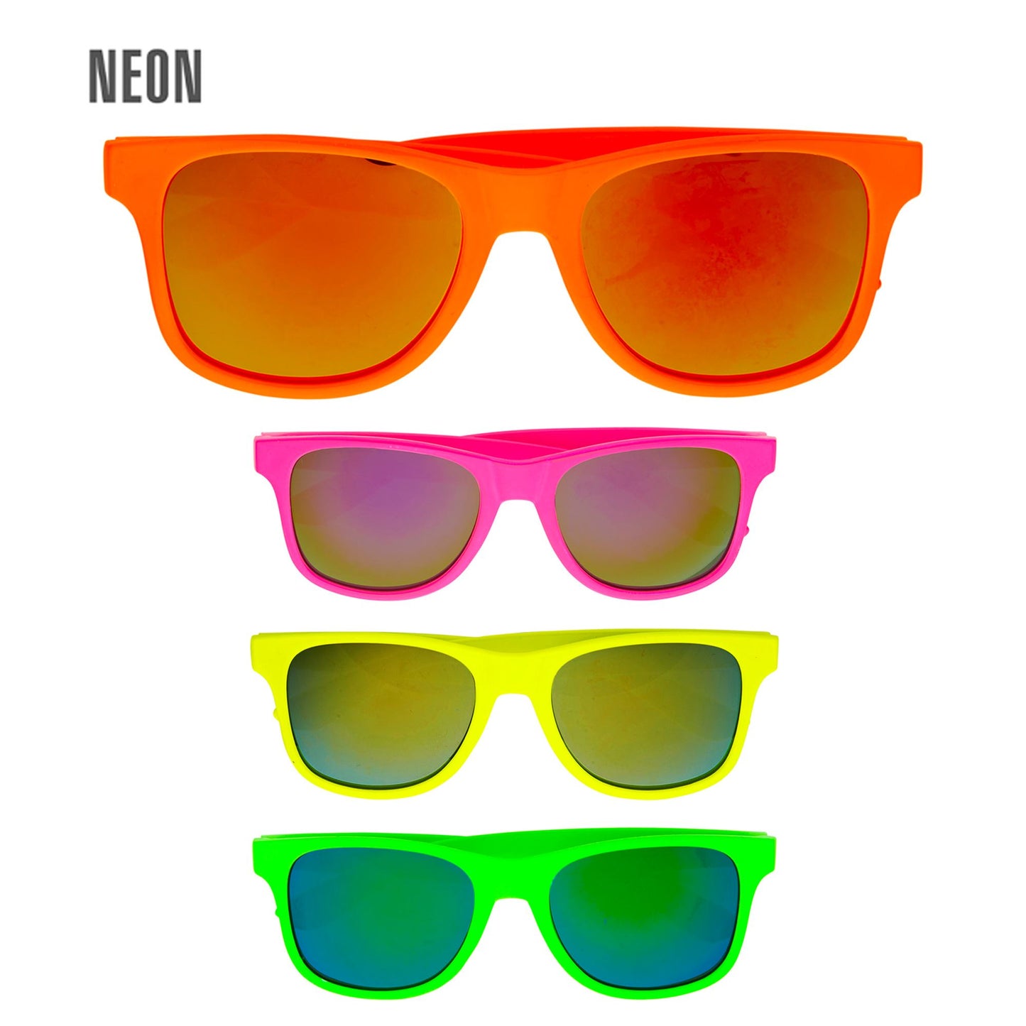 "NEON 80er JAHRE BRILLE MIT REVO GLÄSERN" in 4 Farben sortiert – Vorderansicht