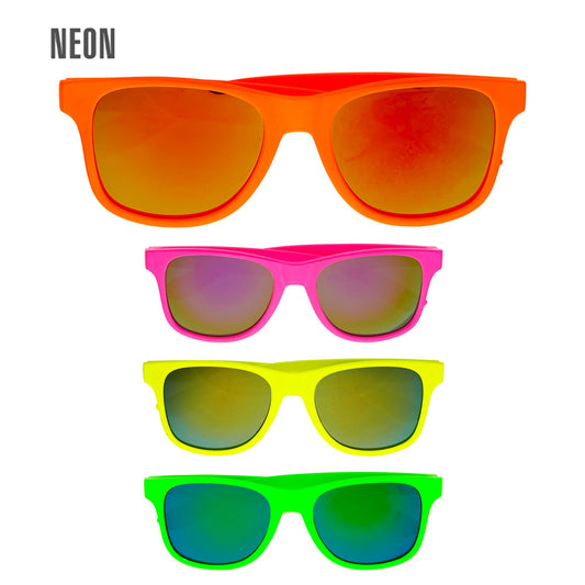 "NEON 80er JAHRE BRILLE MIT REVO GLÄSERN" in 4 Farben sortiert – Vorderansicht