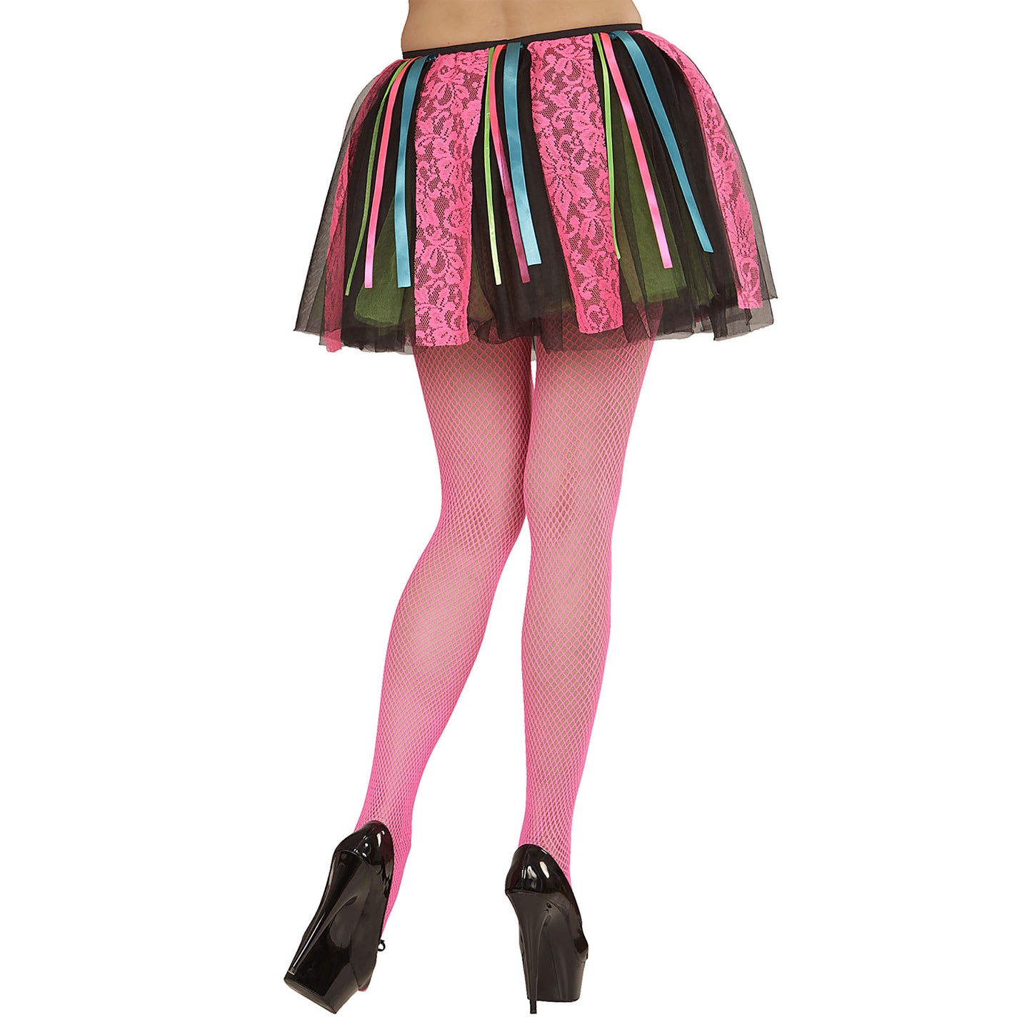 "NEON DISCO TÜTÜ MIT MULTICOLOR SATIN BÄNDERN UND ROSA RIEMEN" – Ansicht 3
