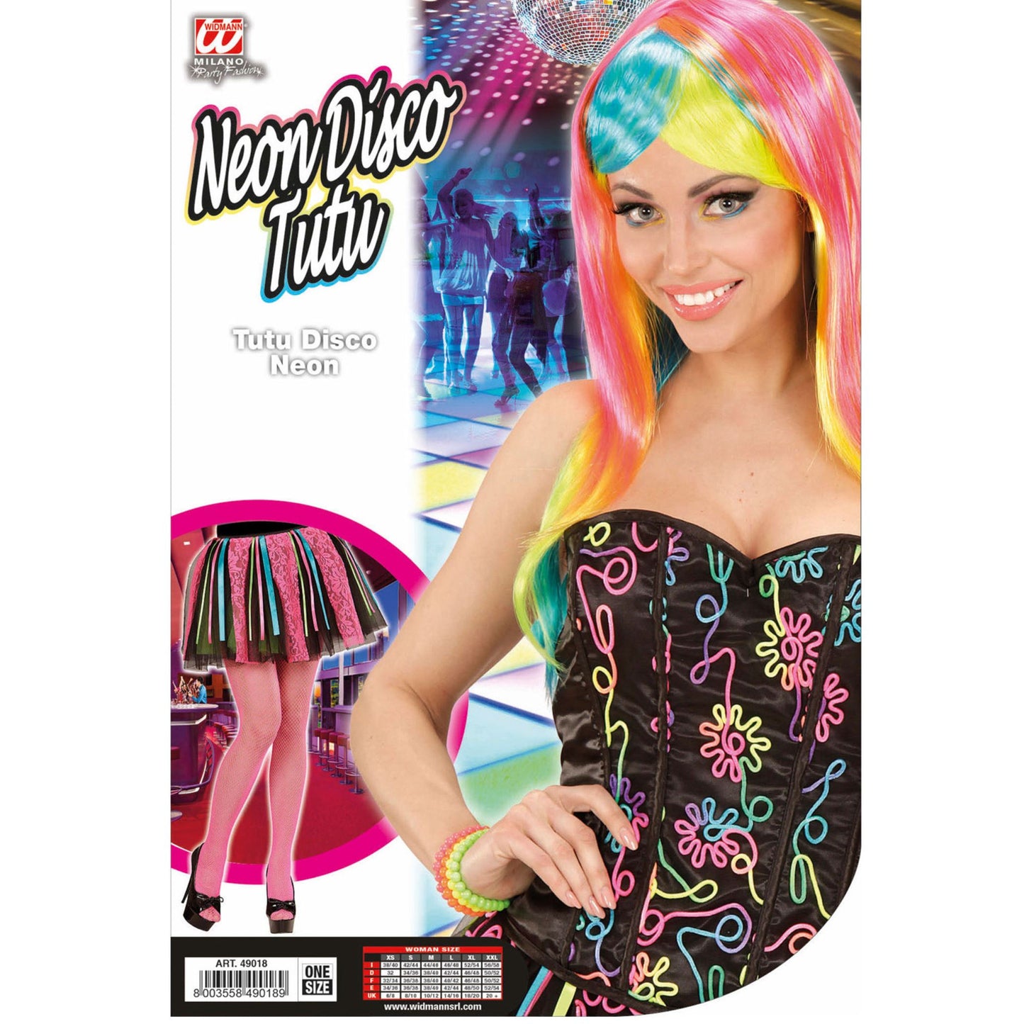 "NEON DISCO TÜTÜ MIT MULTICOLOR SATIN BÄNDERN UND ROSA RIEMEN" – Ansicht 5