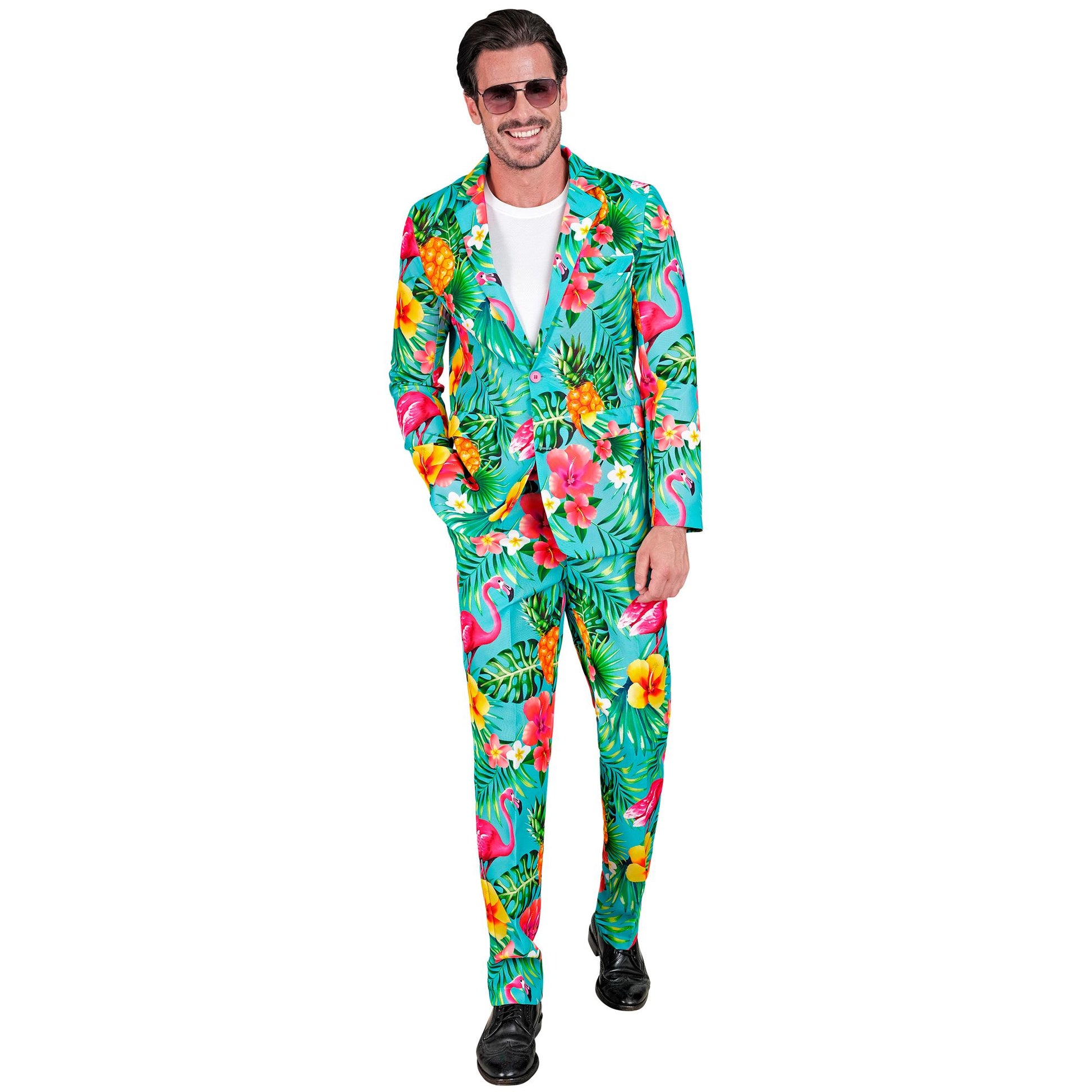 "NEON FLAMINGO PARTY FASHION ANZUG" (Jackett, Hose) – Detailansicht