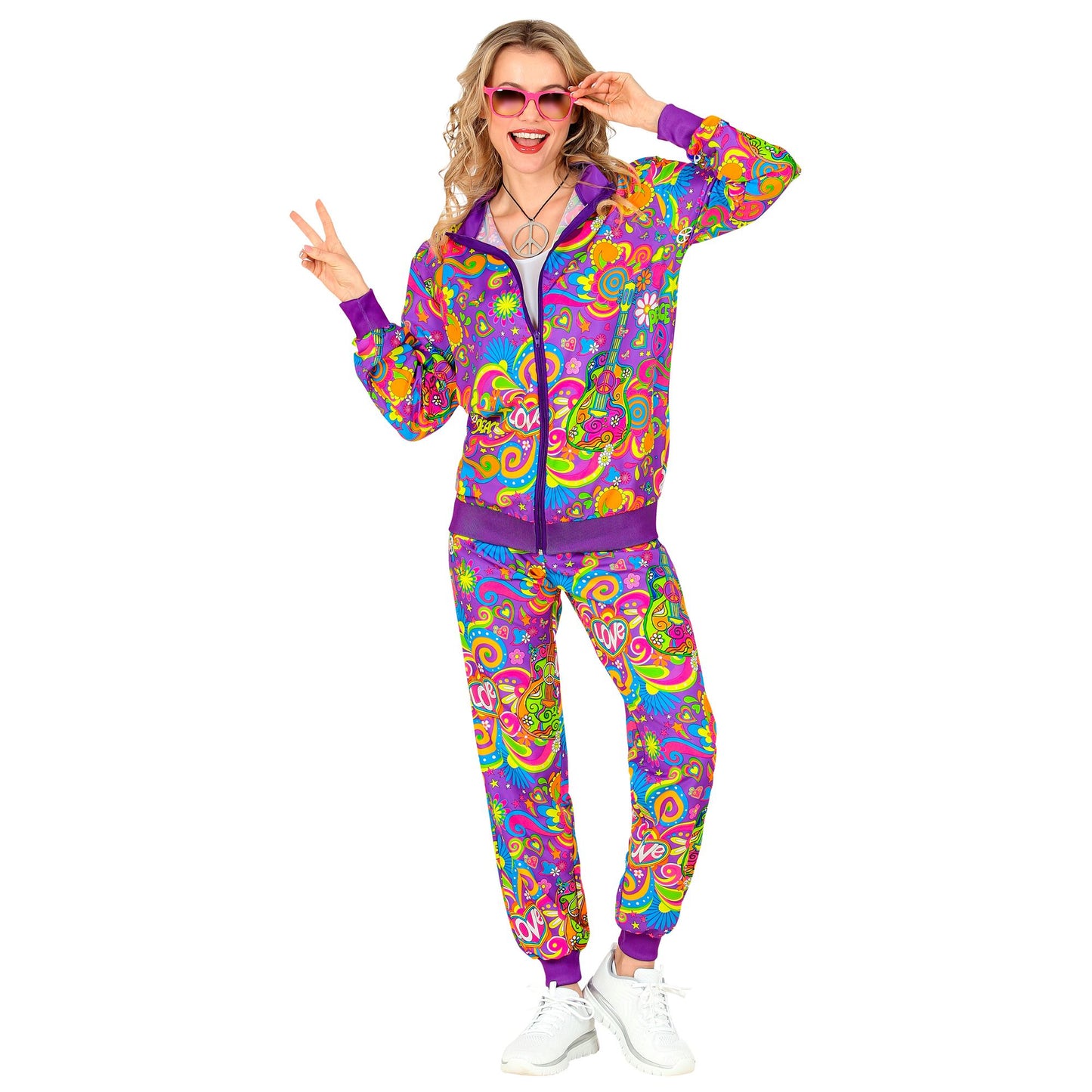 "NEON FLOWER POWER HIPPIE PARTY FASHION TRAININGSANZUG" (Oberteil, Hose) – Ansicht 3