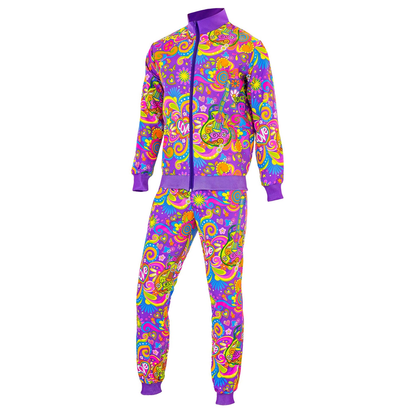 "NEON FLOWER POWER HIPPIE PARTY FASHION TRAININGSANZUG" (Oberteil, Hose) – Ansicht 4