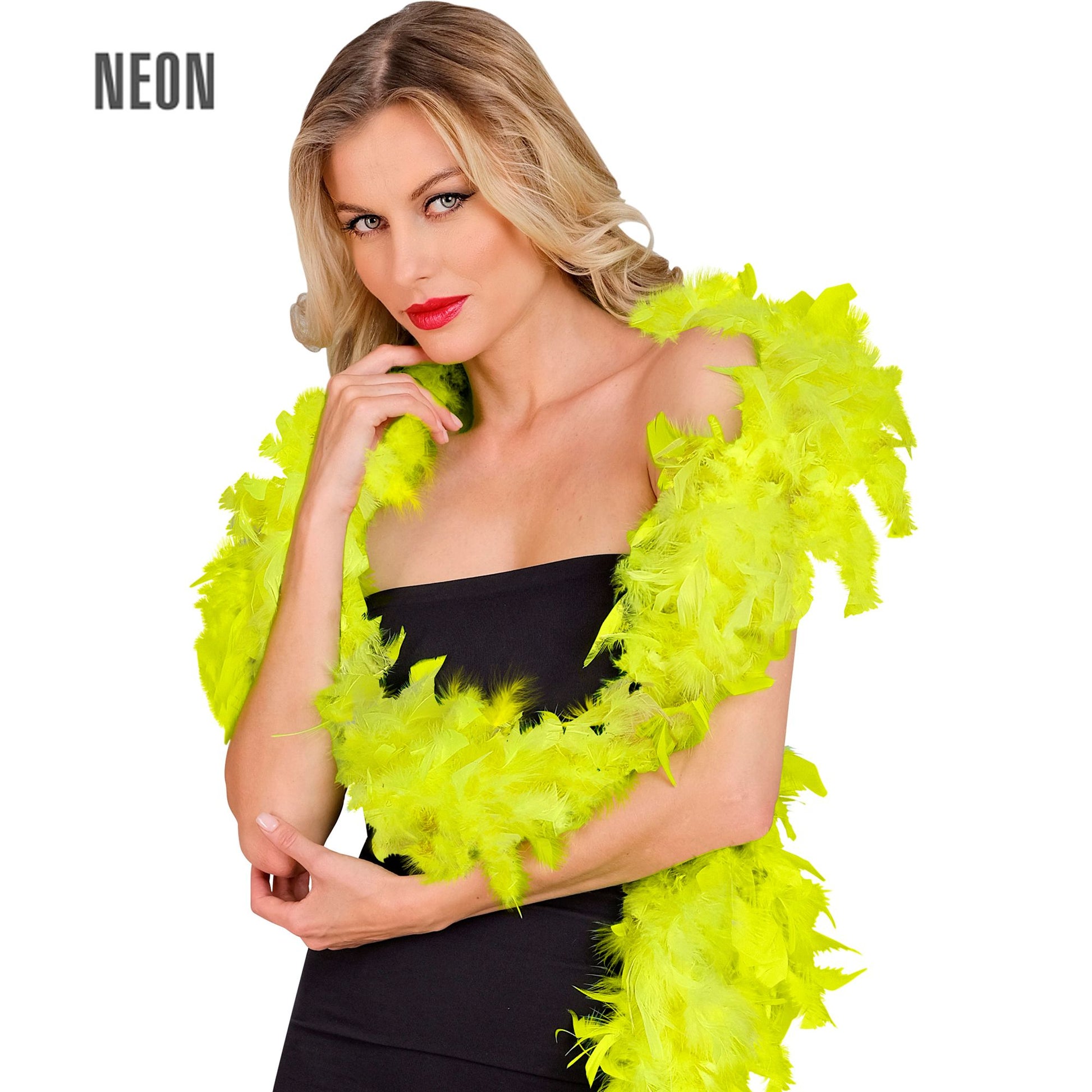 "NEON GELBE FEDERBOA" - 1,80 m - 50 g – Vorderansicht