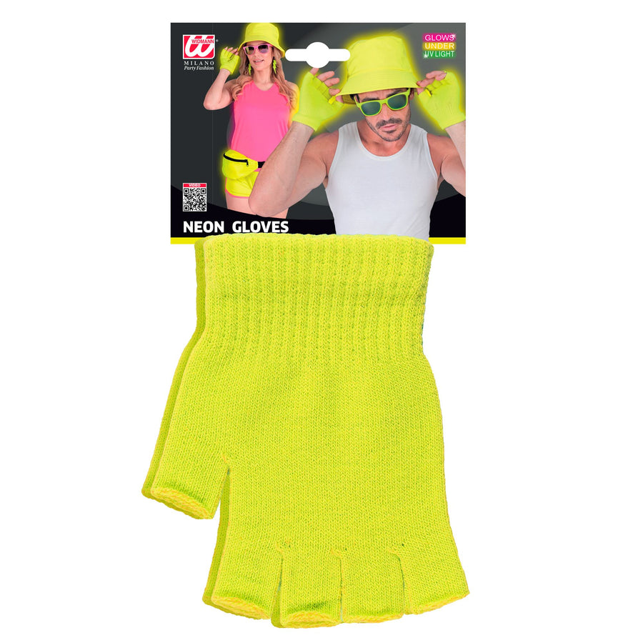 "NEON GELBE FINGERLOSE HANDSCHUHE" – Detailansicht