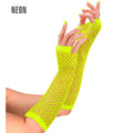 "NEON GELBE FINGERLOSE NETZHANDSCHUHE" 33 cm – Vorderansicht