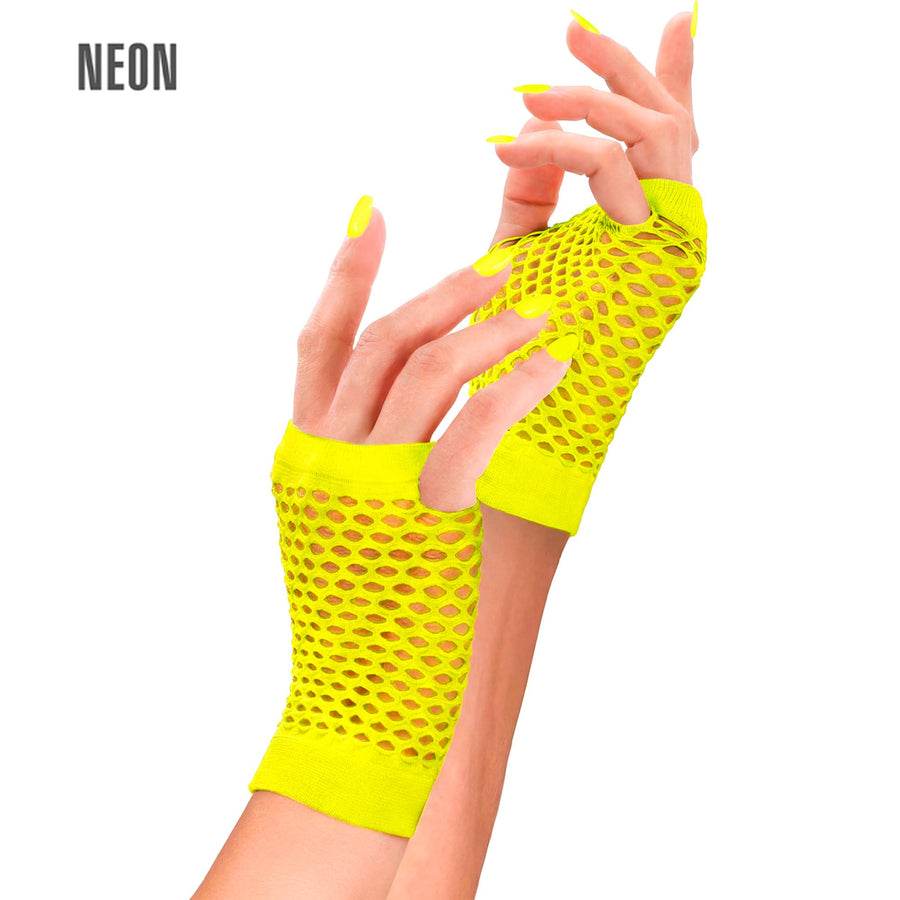 "NEON GELBE FINGERLOSE NETZHANDSCHUHE" – Vorderansicht