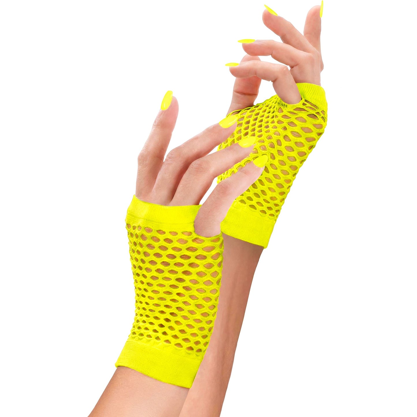 "NEON GELBE FINGERLOSE NETZHANDSCHUHE" – Detailansicht