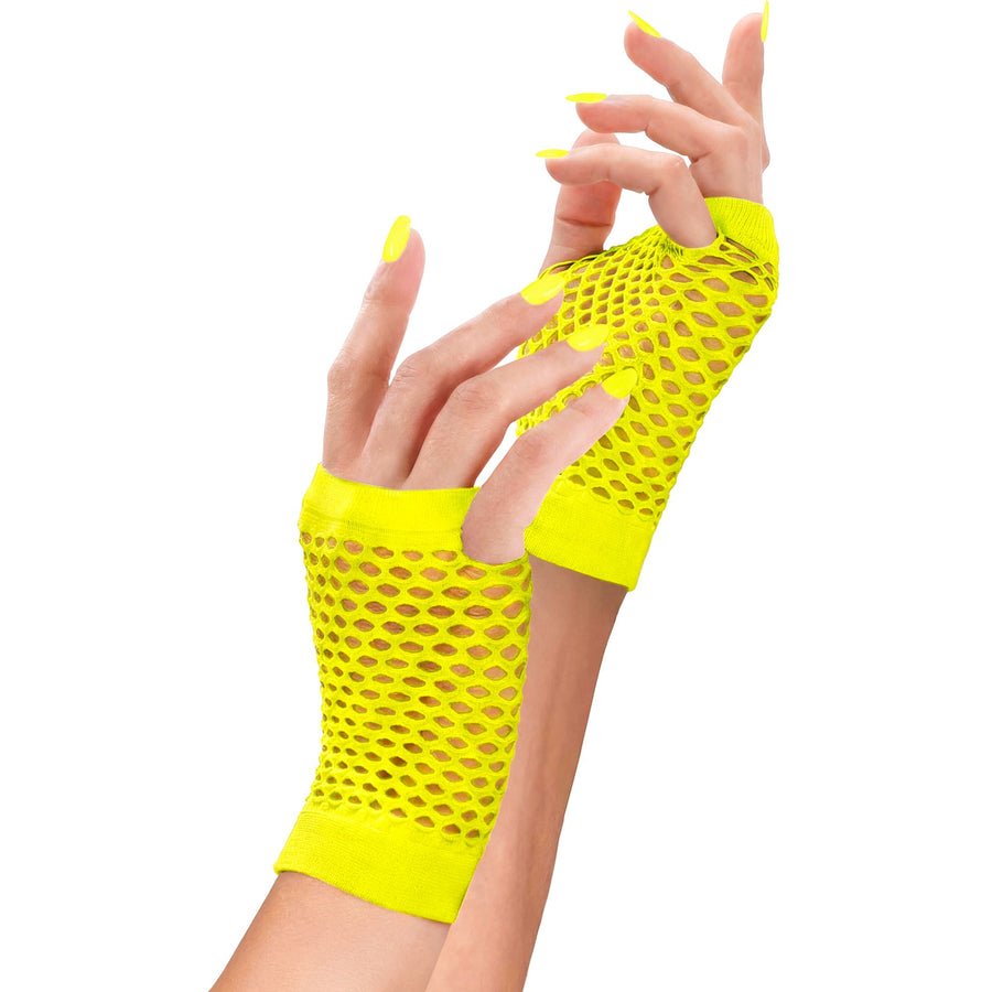 "NEON GELBE FINGERLOSE NETZHANDSCHUHE" – Detailansicht