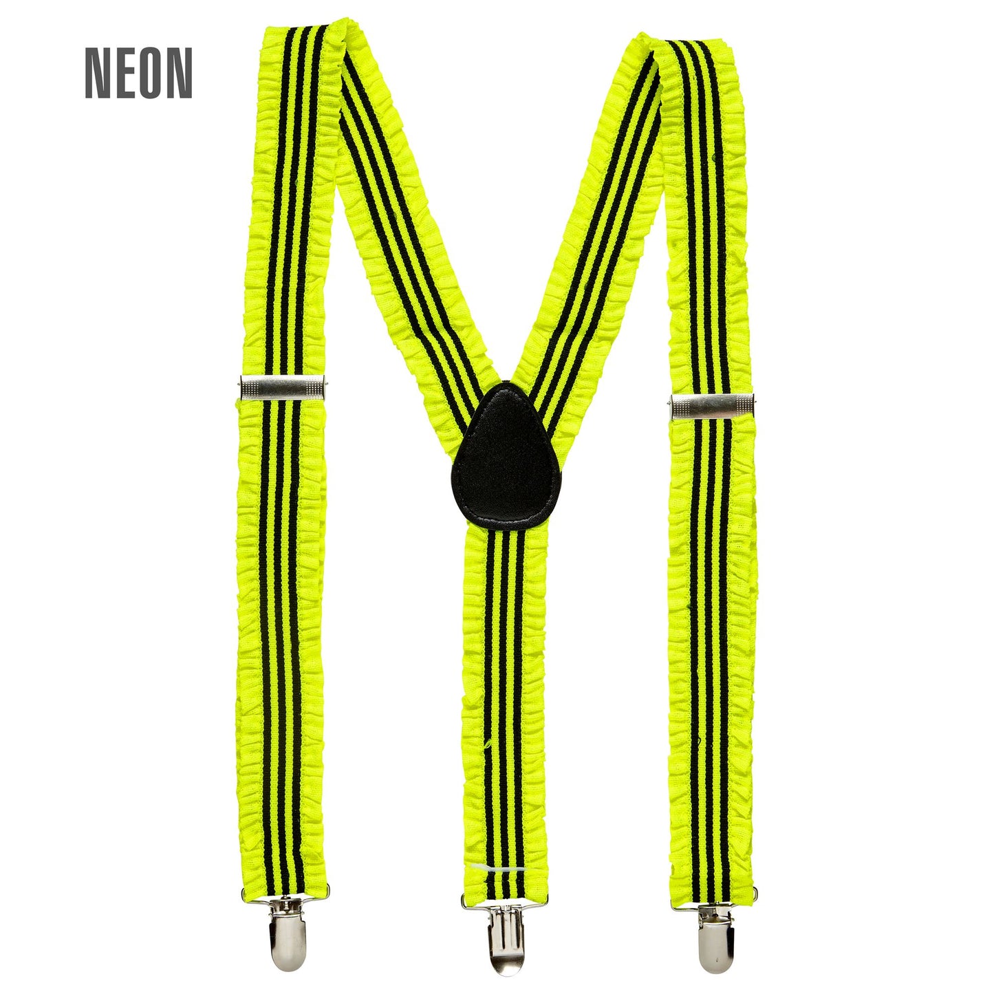 "NEON GELBE HOSENTRÄGER MIT RÜSCHEN" – Vorderansicht