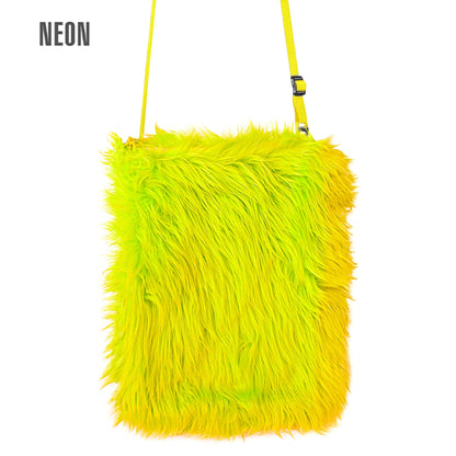 "NEON GELBE PLÜSCH HANDTASCHE" – Vorderansicht