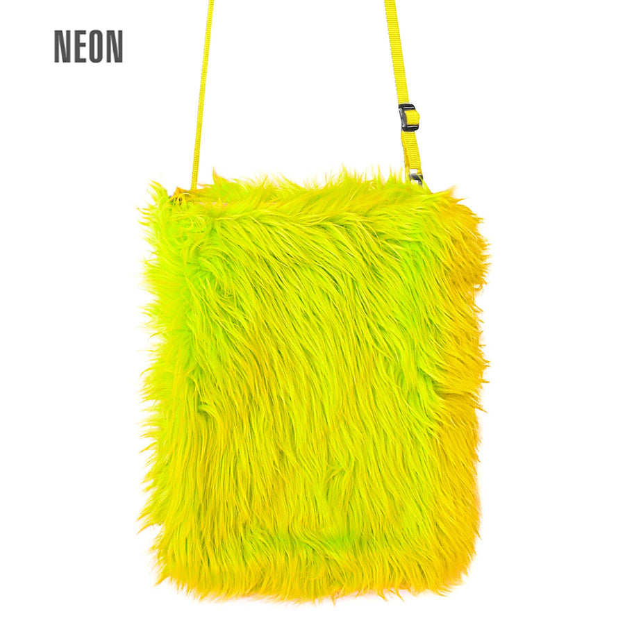"NEON GELBE PLÜSCH HANDTASCHE" – Vorderansicht